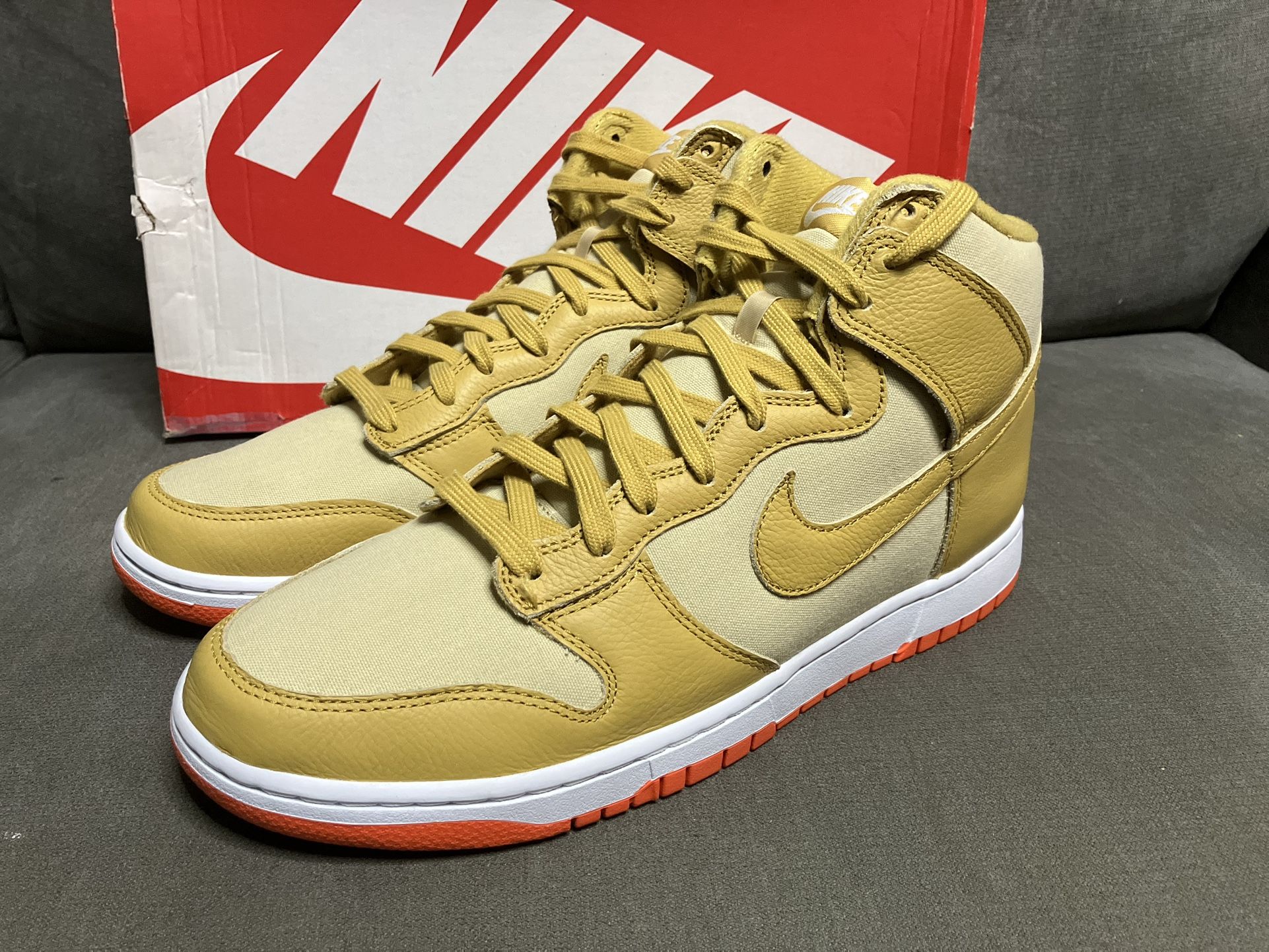 Sz 12m- Nike Dunk High Wheat Gold Safety Orange- Brand New OG Box