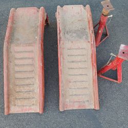 Hard metal car ramps and jack stands set
