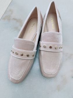 Nine West Blush Pink Velvet Loafers with Gold Studs/| Brand New