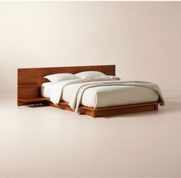 CB2 Andes Acacia Wood Platform Queen Bed With Nightstands