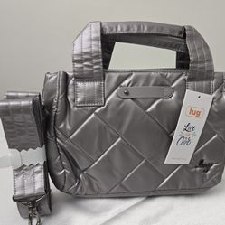 Lug Jitterbug Quilted Crossbody Bag Metallic Pearl with Tote Handles 11x7 Medium