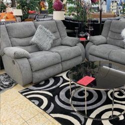Tulen Gray & Mocha Reclining Sofa And Loveseat Couch 