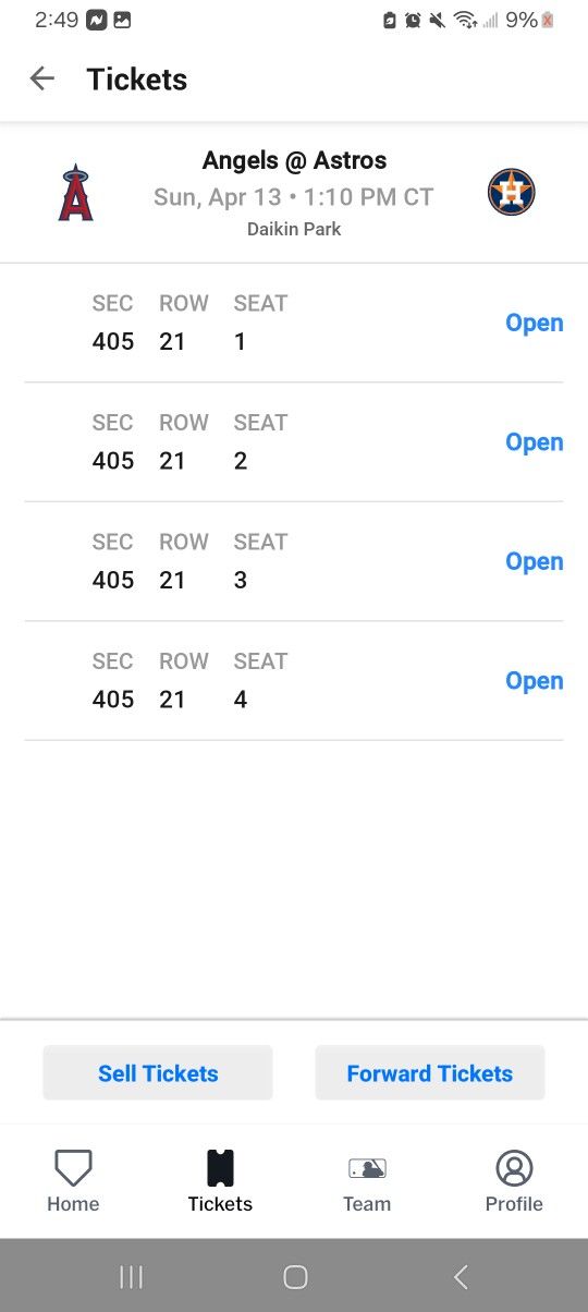 Tickets ( Astros VS. Angels )