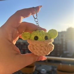 Handmade Crochet Baby Yoda Keychain