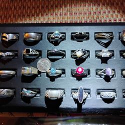 24 Rings Collection Signed 925 Sterling All Real Silver Rings