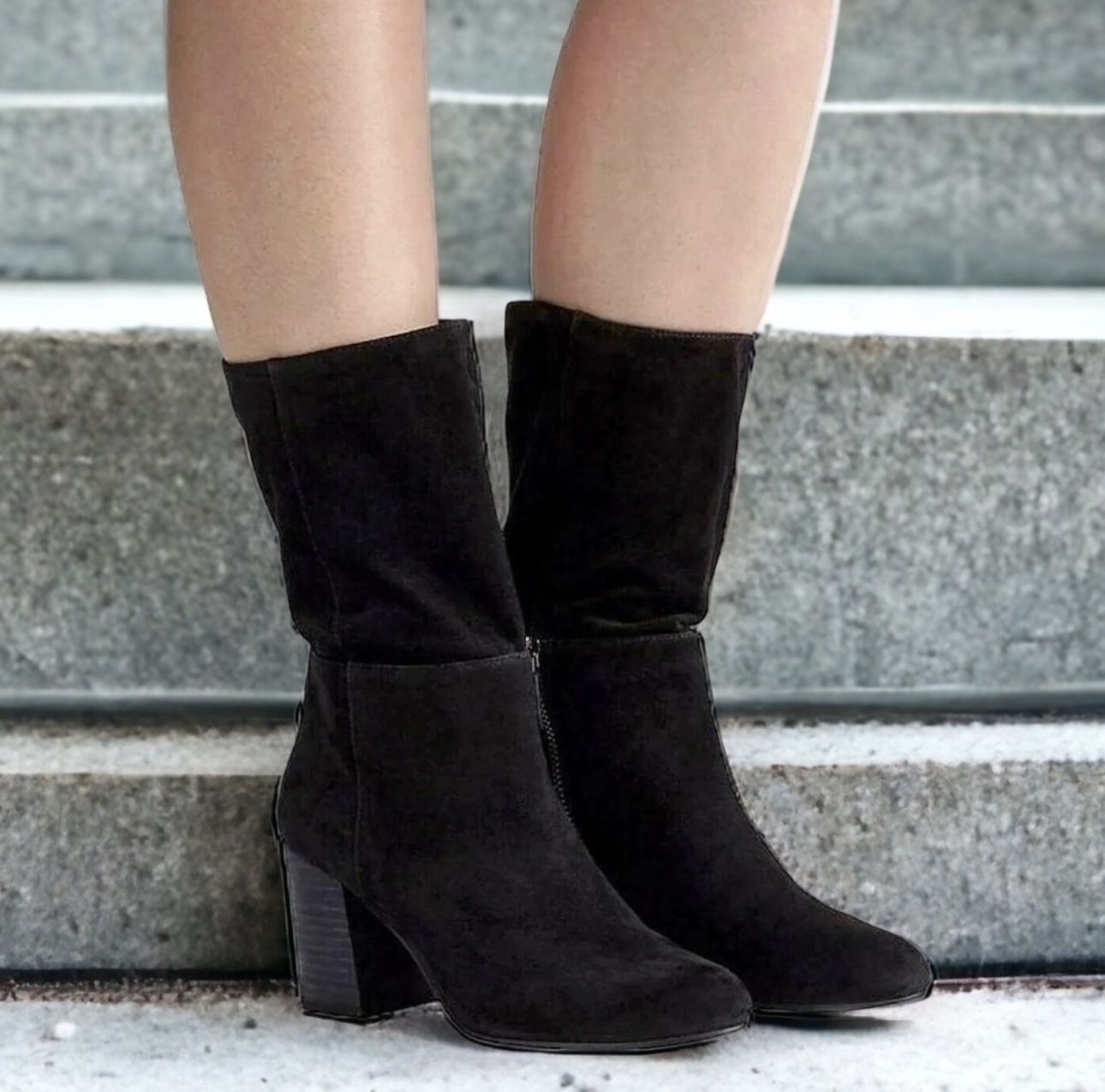 Eileen Fisher Cinch Ankle Booties - Black Suede, Sz 10