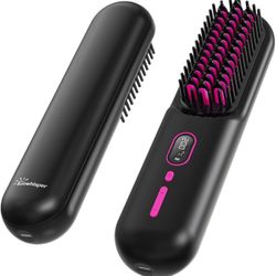 NEW IN BOX Portable Cordless Hair Straightener Brush with LED Temperature Display, Mini Negative Ion Hot Comb Hair Straightener with 2 Hair Clips, USB