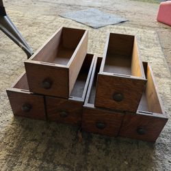 Antique Singer Sewing Machine Wood Drawers Set of 6 Original Oak Treadle Cabinet
