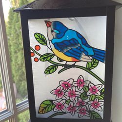 Beautiful Blue Bird On Lantern Candle Holder.
