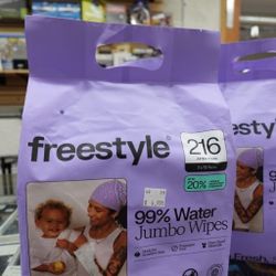 Freestyle Soft Jumbo Baby Wipes,Unscented,216 Count (3 Flip-Top Packs)