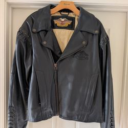 HARLEY DAVIDSON BLACK LEATHER MOTORCYCLE JACKET SIZE 44 REGULAR 