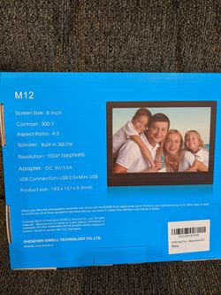 8" digital photo frame brand new in box. Great way to view all of your family photos-with music or not, many options