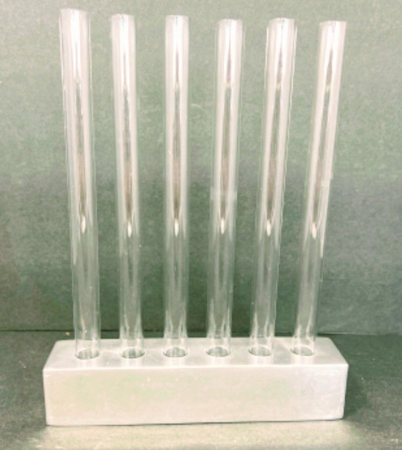 6 Glass Flower Tube Vase On A Metal Silver Base