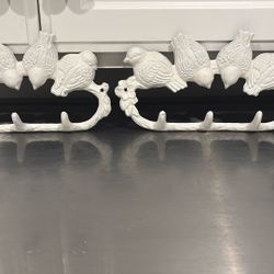 Set Of 2 cast iron bird wall hook rack