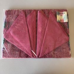 Narda’s Hand Woven Placemat & Napkins Set 8 Total Pcs Maroon Red