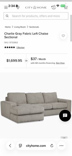 Charlie Gray Fabric Right Chaise Sectional