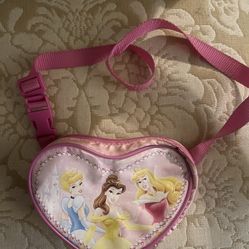 PINK SATIN DISNEY PRINCESS FANNY PACK PURSE WITH STRAP AND ZIPPER