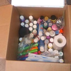 Box Of Paints & Painting Supplies