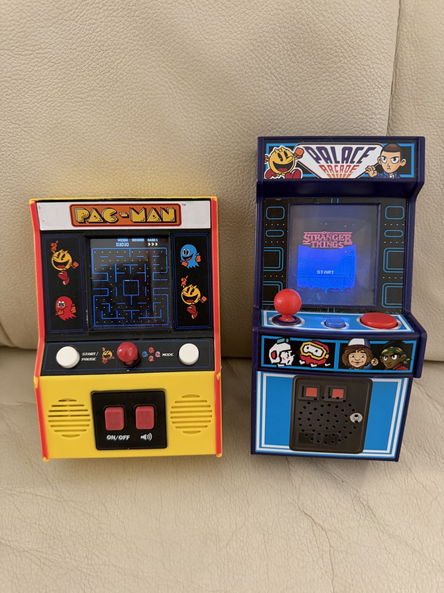 Pac-Man and Palace Arcade Mini Game Consoles - Yellow and Blue, price for 2