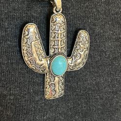 2014-ATT WESTERN TURQUOISE COLOR STONE SAGUARO CACTUS NECKLACE NEW BLACKLEATHER
