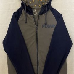 Disney WORLD OF PIXAR Luxo Lamp & Ball Gray & Blue Full Zip Hoodie Sweatshirt
