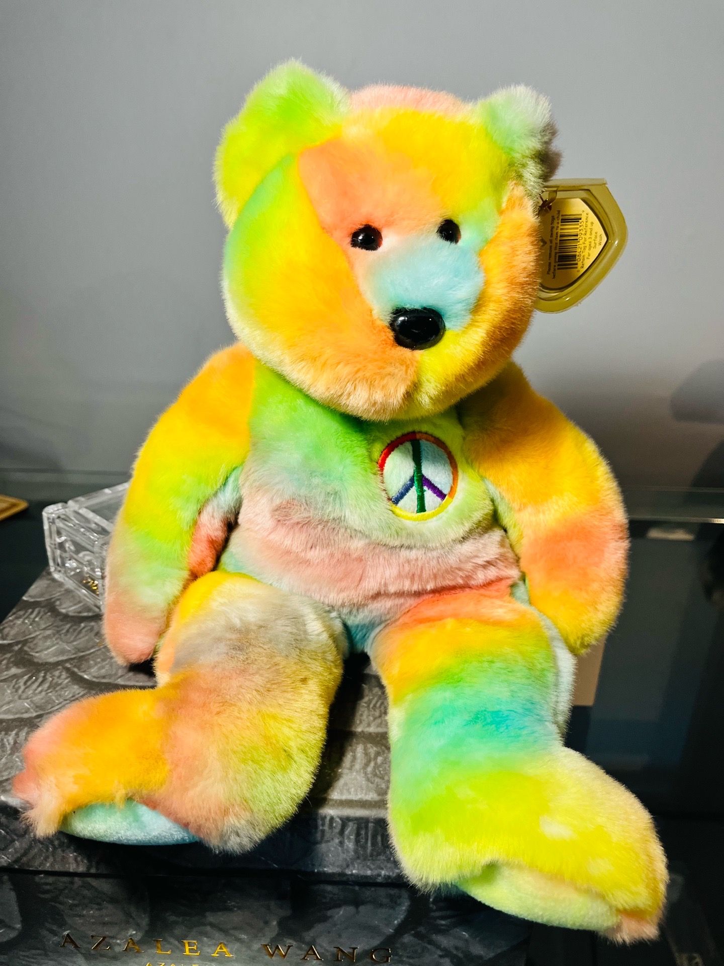 Vintage TY Beanie Buddies Peace Bear 1999 Tie Dye Plush 14” Original Tag
