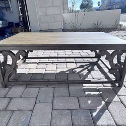 Rustic Wooden Coffee Table | Carved Base | Weathered Finish