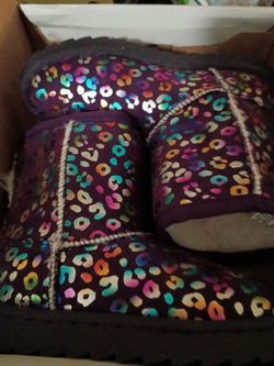 Purple Leopard Print Shearling-Style Boots