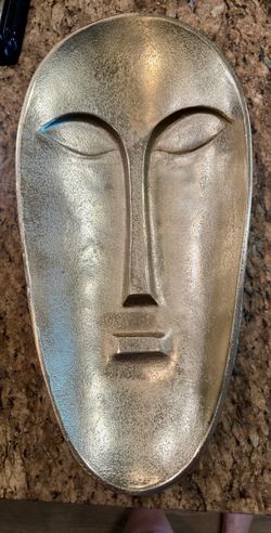 Aluminum MCM Mask Elongated Face Wall Art Decor Centerpiece Dish Fang Ngil 19" L