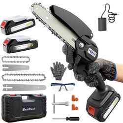 Brandnew Mini Chainsaw Cordless, 4&6 Inch Electric Chainsaw Battery Powered, Handheld Chainsaw with 2 Batteries & Charger, Hand Chainsaw for Tree Trim