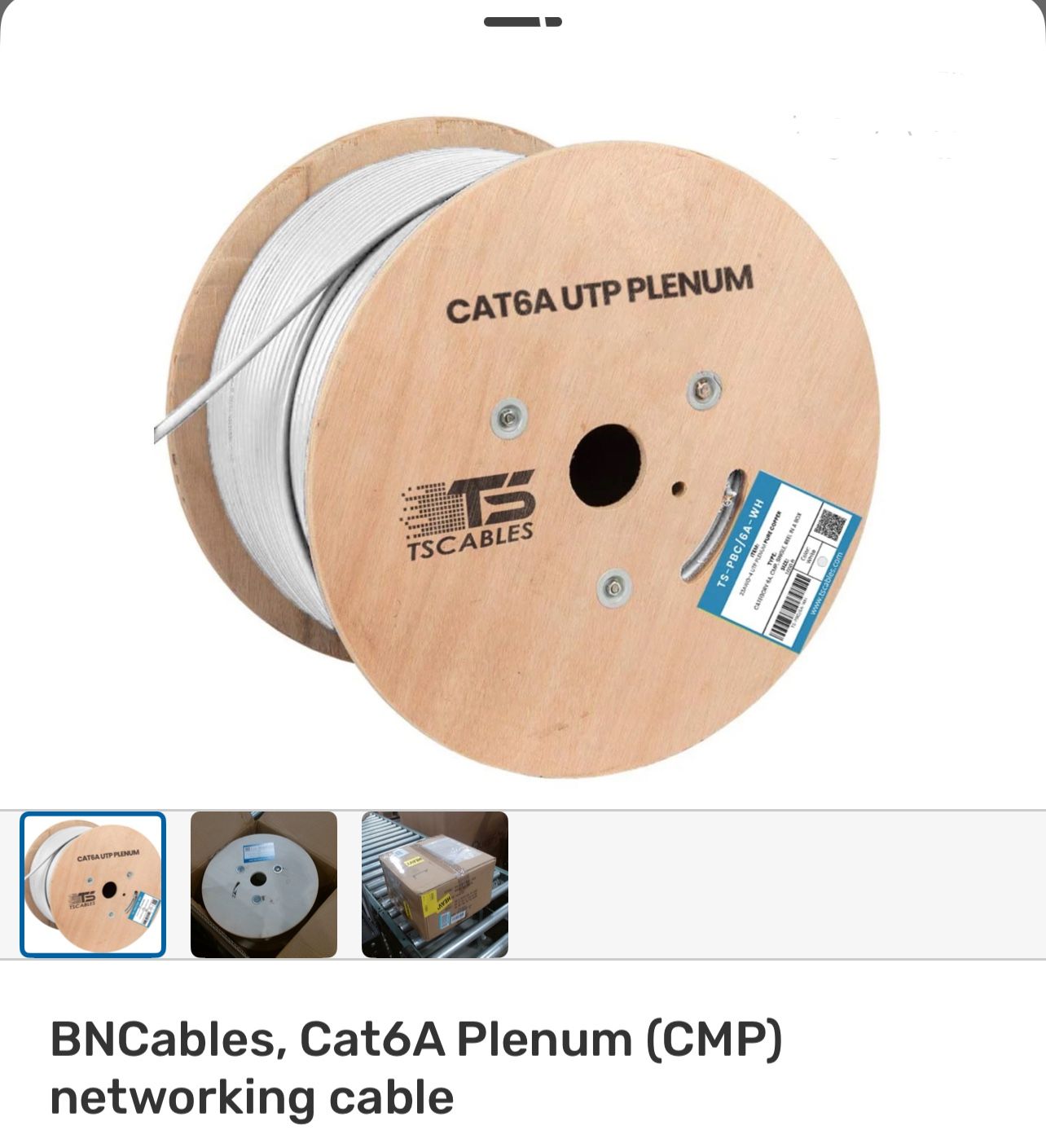 23AWG-4 UTP Plenum PURE COPPER - CATEGORY 6A, CMP, SINGLE, REEL IN A BOX