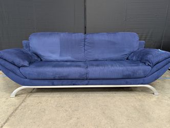 Modern Blue Fabric Two-Seater Sofa with Curved Metal Base