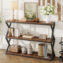 47.2 Inch Rustic Console Table, Industrial Entryway Table with 3-Tier Shelves - Long Hallway Sofa