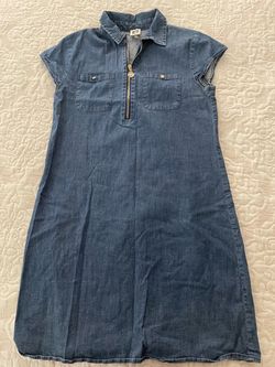 Denim Chambray Zip-Front Shirt Dress size M