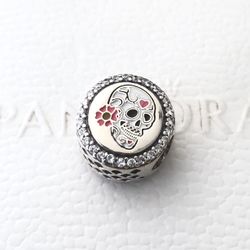 Pandora Day of The Dead, Dia De Los Muertos White Charm #ENG792016CZ-30 +Box+Tag