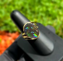 Jewelry Antique 18k solid yellow gold boulder opal ring sz 9.00