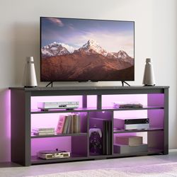 Bestier LED Tall TV Stand, Entertainment Center for 55/60/65 Inch, Gaming Console With Storage for PS4, Adjustable Shelf Modern High Cabinet for Livin