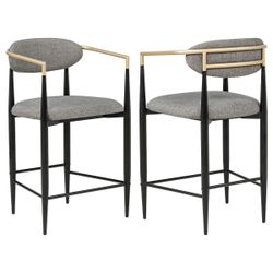 Tina Fabric Upholstered Chair (Set of 2) - Dark Grey - Bar Height