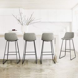 30Inch Grey Leather Barstool Set Of 4 