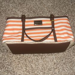 dana buchman orange white striped espadrille tote