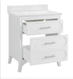 30-in White Single Sink Bathroom Vanity with Carrara Engineered Marble Top
