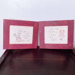 2 - 14”X12” Hand Embroidered Boy And Girls Art Boys And Girls Room Art