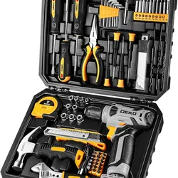 DEKOPRO Tool Set：Tool Kit with 8V Cordless Drill,Tool Box with Drill,Hand Drill Set for Men & Women,Home Tool Kits for House Repair,Handyman,DIY 126 P