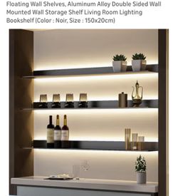 Floating Wall Shelves, Aluminum Alloy Double Sided Wall Mounted Wall Storage Shelf Living Room Lighting Bookshelf (Color: Noir, Size : 150x20cm)