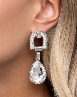 $5.50 Paparazzi Earrings In ARCHING Order - White Joyeria 