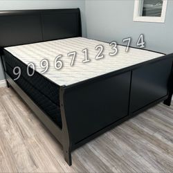 Full Size Black Sleigh Bed W Orthopedic Mattress Included 