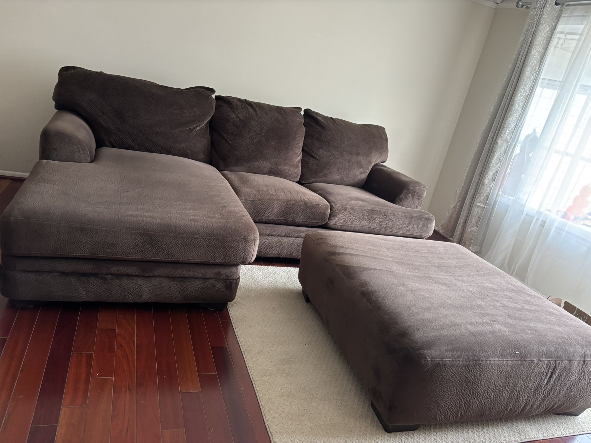 Brown Three Seater Chaise With Large Ottoman