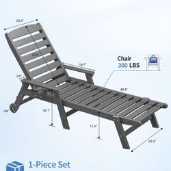 1 PC Patio Chaise Lounge Chairs, 78.4'' Long 5-Positions Adjustable HDPE Outdoor Lounger, Grey