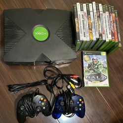 Original Xbox Console Black with controllers, cords, and 15 games 