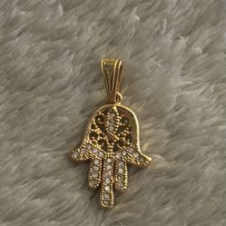 Hamsa Hand Gold Filled Pendant With CZ Stones